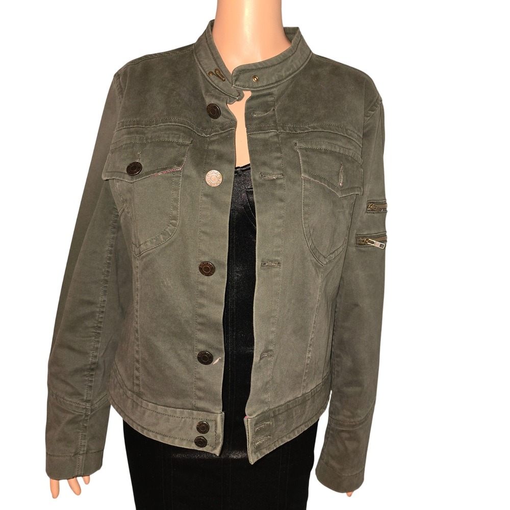 Tommy Hilfiger Olive Green Military Style Stretch Jacket Size 14 EUC